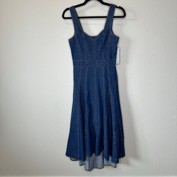 NWT Tractr Blue Denim Hi-Low Fit & Flare Dress Cotton Blend – Size S - Picture 5 of 16